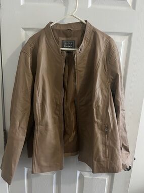 Jessica London Neutral Taupe Zip-Front Leather Jacket